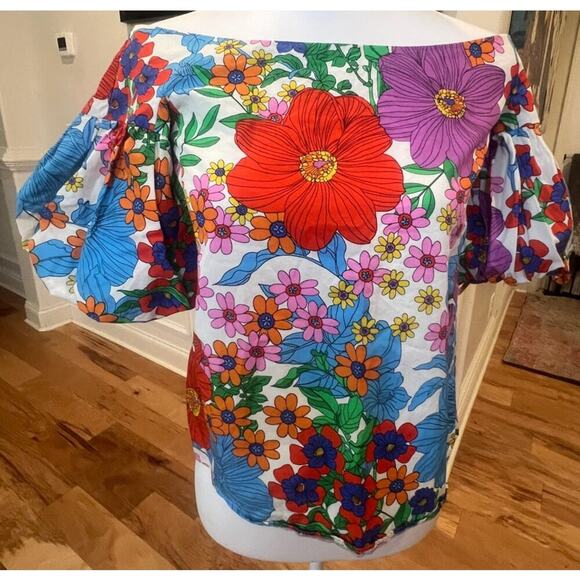 H&M Multicolor Puffy Sleeve Wide Neck Top - Size 4 - Picture 5 of 5